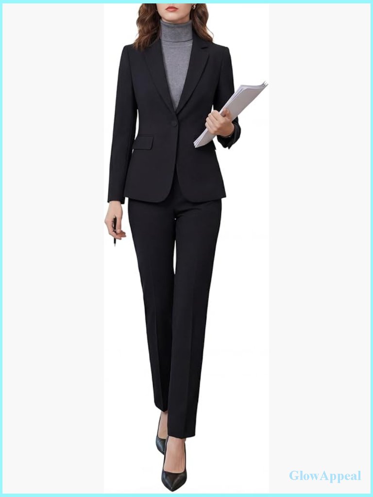 Wrinkle-Free 2 Piece Pantsuit Set - Business Casual Blazer & Trousers